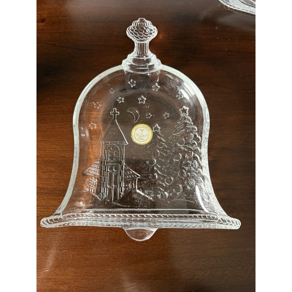 Vintage Christmas Bell Crystal Plate Orig Box Clear Glass Candy Dish 8224GS50C